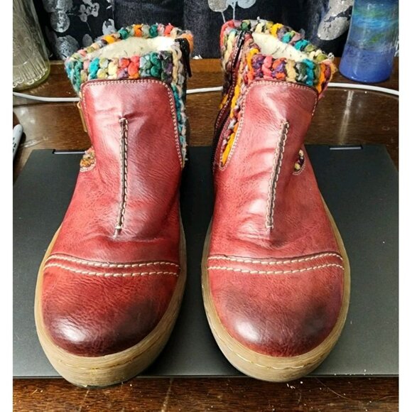 Rieker Felicitas Ankle Boot Red Leather Slip On Bootie Women's Size 39 - US 8 - Picture 2 of 8